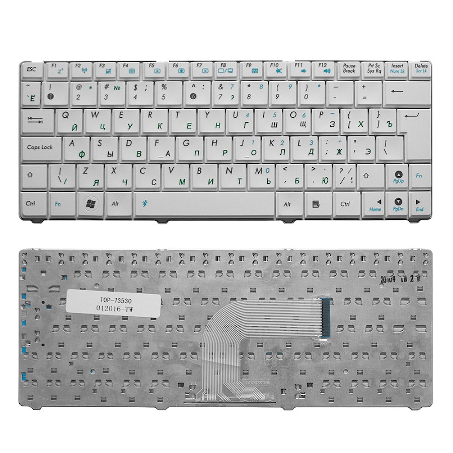 Клавиатура для ноутбука Asus N10, N10A, N10C, N10E, N10J, N10JC Series. Г-образный Enter. Белая, без рамки. PN: V090262BS2, 0KNA-1J2RU01.