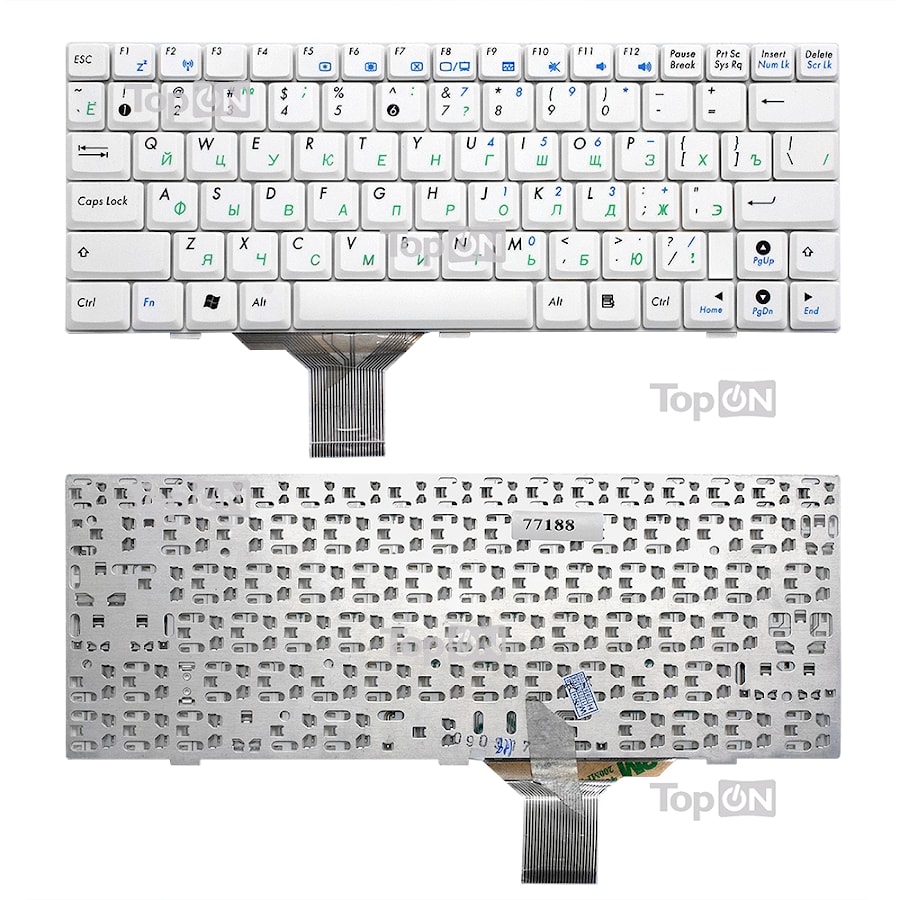 Клавиатура для ноутбука Asus Eee PC 1000, 1000H, 1000HA, 1000HC, 1000HD, 1000HE Series. Плоский Enter. Белая, без рамки. PN: V0215621S3, 0KNA-0D3RU02.