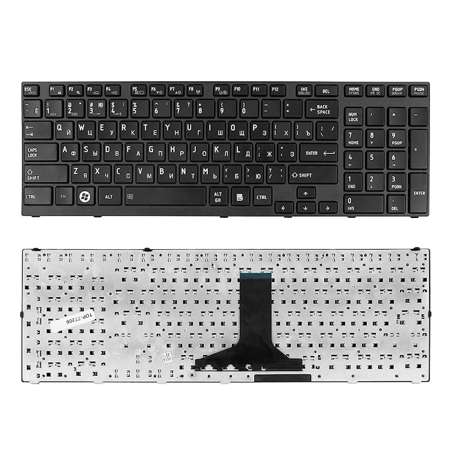 Клавиатура для ноутбука Toshiba Satellite A660, A665, Qosmio P750, X770 Series. Плоский Enter. Черная, с черной рамкой. PN: 9Z.N4YBC.00R, PK130CX1A11.