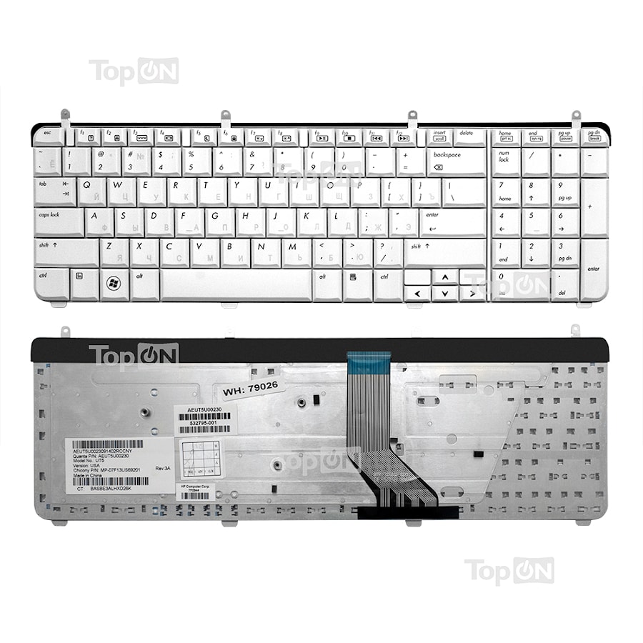 Клавиатура для ноутбука HP Pavilion DV7-2000 DV7-2100 DV7-2200 DV7-3000 Series. Бело-серебристая.