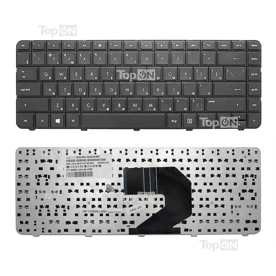 Клавиатура для ноутбука HP 430, 630, 635, Pavilion G4-1000, G6-1000, Compaq Presario CQ43 Series. Плоский Enter. Черная, без рамки. PN: 653390-251.