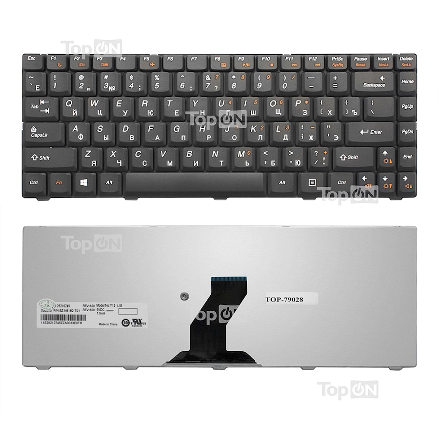 Клавиатура для ноутбука Lenovo IdeaPad B450, B450A, B450L Series. Плоский Enter. Черная, без рамки. PN: 25009181, NSK-U1X0R.