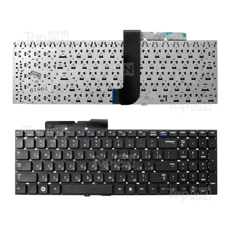 Клавиатура для ноутбука Samsung RF510, RF511, SF510, QX530 Series. Плоский Enter. Черная, без рамки. PN: BA59-02795D, BA59-02795C.