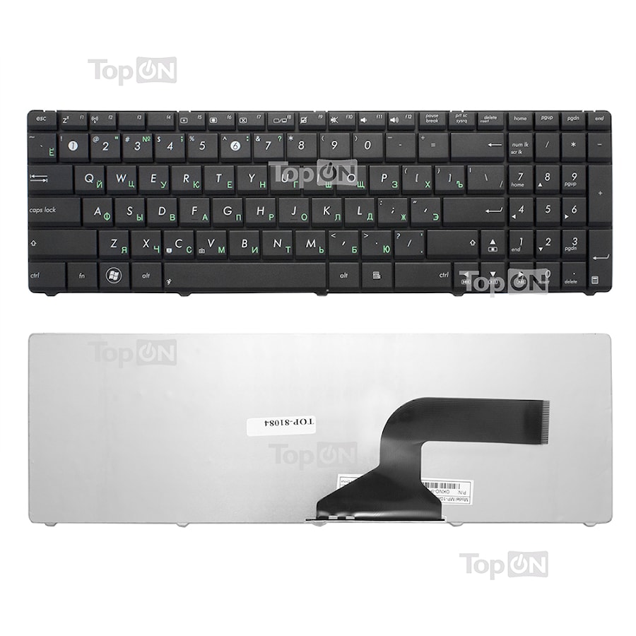 Клавиатура для ноутбука Asus N50, N51, N52, N53, N60, N61, N70, N71, N73, K52, K53, F50 Series. Плоский Enter. Черная, без рамки. PN: NSK-UM0SU.