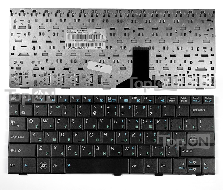 Клавиатура для ноутбука Asus Eee PC 1001, 1005, 1005P, 1005PEG, 1005HA, 1008HA Series. Плоский Enter. Черная без рамки. PN: MP-09A33SU-5282.