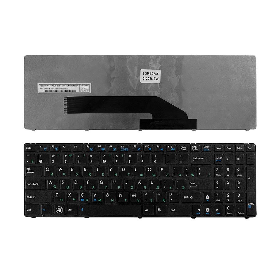 Клавиатура для ноутбука Asus K50, K51, K60, K70, P50, X5, X70 Series. Плоский Enter. Черная, с черной рамкой. PN: MP-07G73RU-5283, V090562BK1.