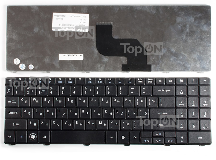 Клавиатура для ноутбука Acer Aspire 5241, 5332, 5334, 5516, 5517, 5532, 5534, 5541 Series. Плоский Enter. Черная, без рамки. PN: MP-08G63RUB02.