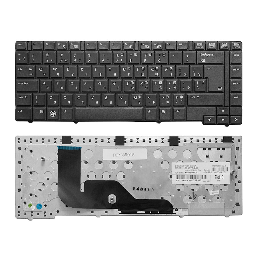 Клавиатура для ноутбука HP Probook 6455b, 6440b, 6445b, 6450b Series. Г-образный Enter. Черная без рамки. PN: V103126BS1, 6037B0050122.