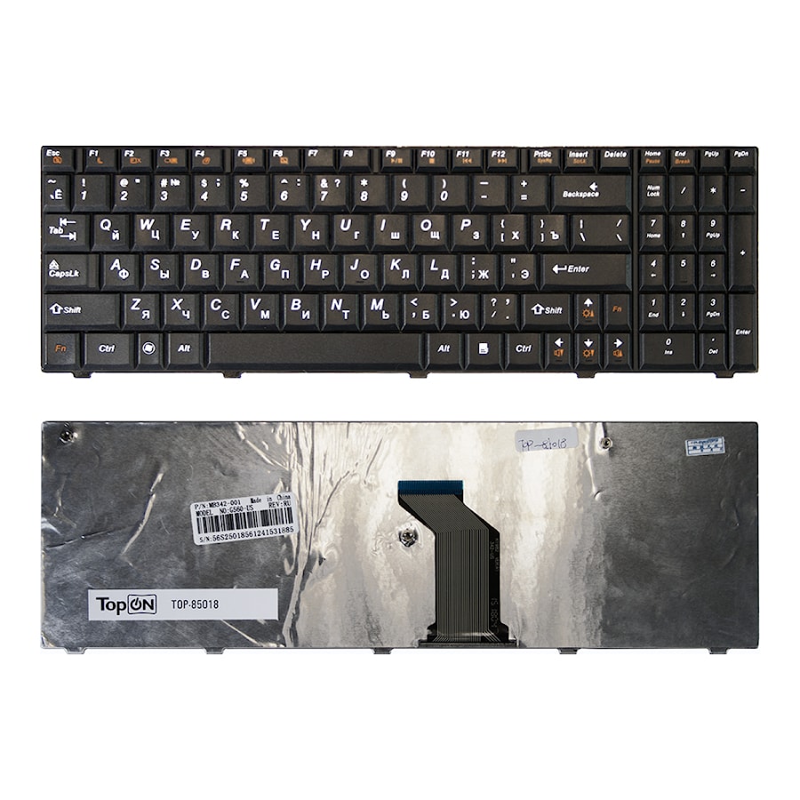 Клавиатура для ноутбука Lenovo G560, G560A, G560E, G565, G565A Series. Плоский Enter. Черная, без рамки. PN: 25011416, 9Z.N5GSN.00R.