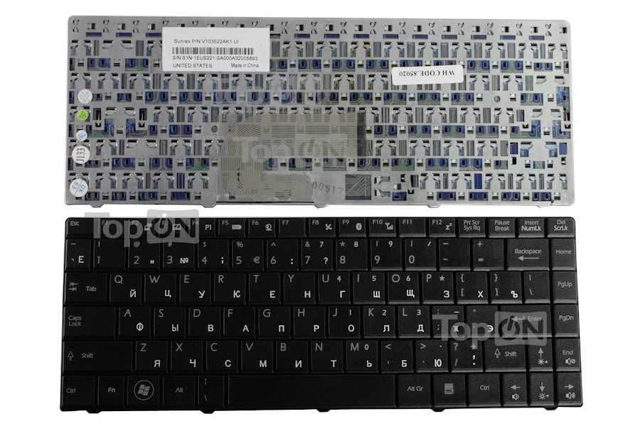 Клавиатура для ноутбука MSI X-Slim X300, X320, X330, Megabook CR400, CR420 Series. Плоский Enter. Черная, без рамки. PN: V103522AK1, S1N-1ERU221-SA0.