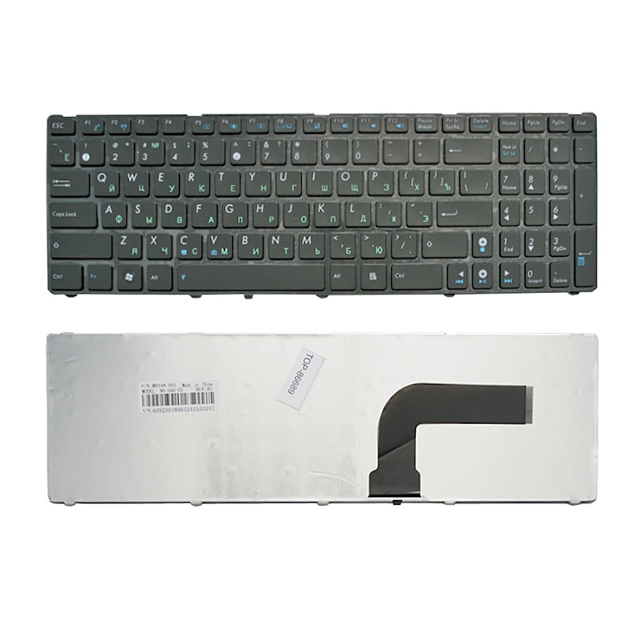 Клавиатура для ноутбука Asus K52, K53, N50, N53, N60, N61, N70 Series. Плоский Enter. Черная, с черной рамкой. PN: NSK-UM0SU, 9J.N2J82.C0R.