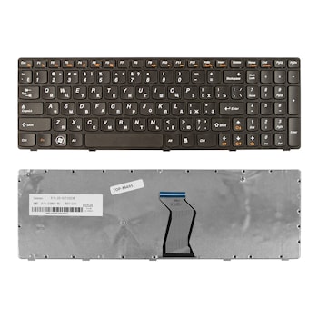 Клавиатура для ноутбука Lenovo Ideapad  Z570, B570, B575, B590, V570, V580, Z575 Series. Плоский Enter. Черная, с черной рамкой. PN: 25201000.