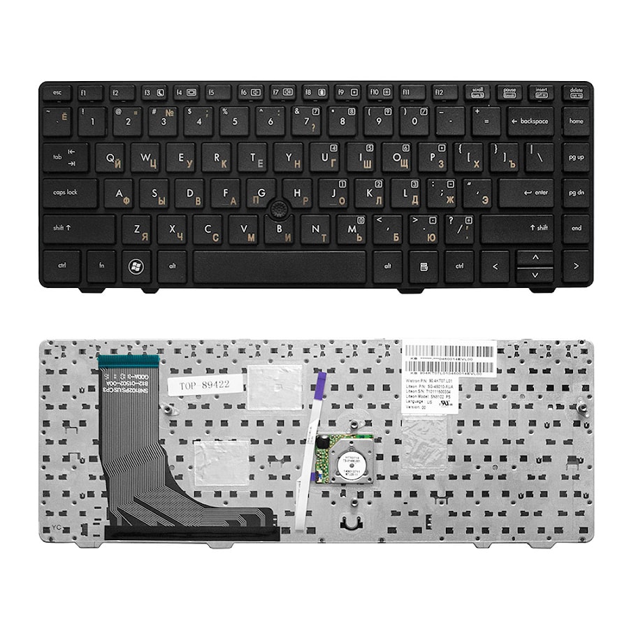 Клавиатура для ноутбука HP ProBook 6360b Series. Плоский Enter. Черная, с черной рамкой. PN: V119030A, 90.4KT07.U0R.