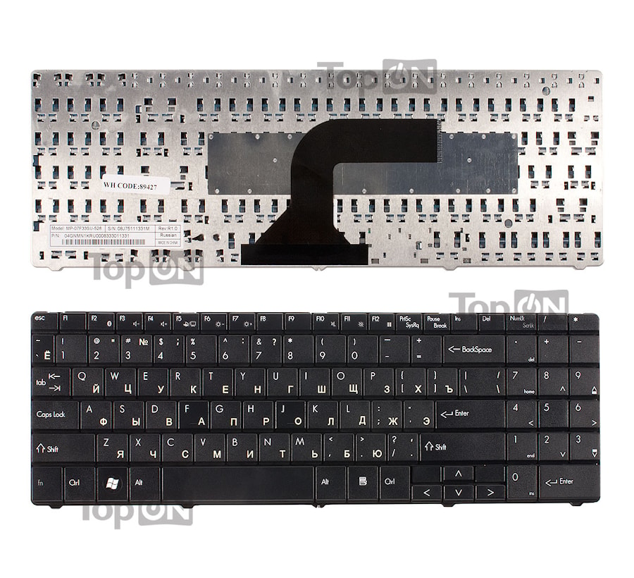 Клавиатура для ноутбука Packard Bell EasyNote ST85, ST86, MT85, TN65 Series. Плоский Enter. Черная, без рамки. PN: MP-07F33SU-528.