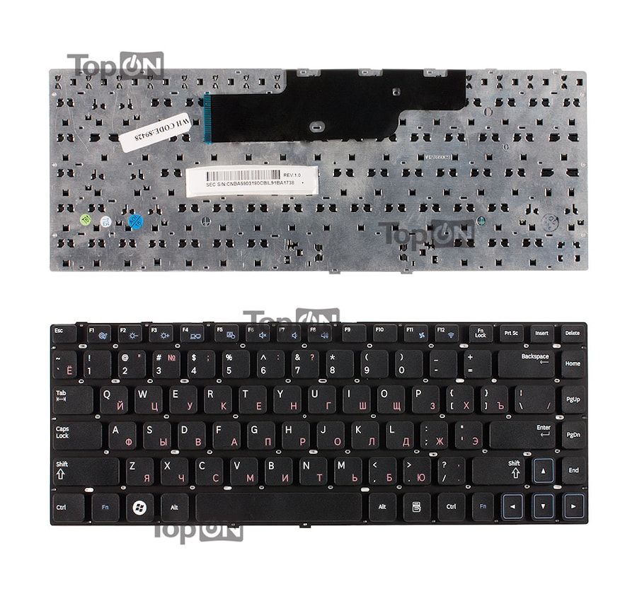 Клавиатура для ноутбука Samsung NP300E4A, NP300V4A, NP-300V3A Series. Плоский Enter. Черная, без рамки. PN: 9Z.N5PSN.70R, BA59-03073C.