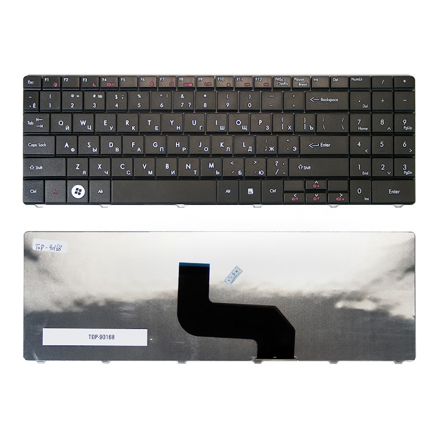 Клавиатура для ноутбука Packard Bell EasyNote DT85, LJ61, Gateway NV40, NV52, Series. Плоский Enter. Черная, без рамки. PN: NSK-ALB1D, 90.4BU07.C0R.