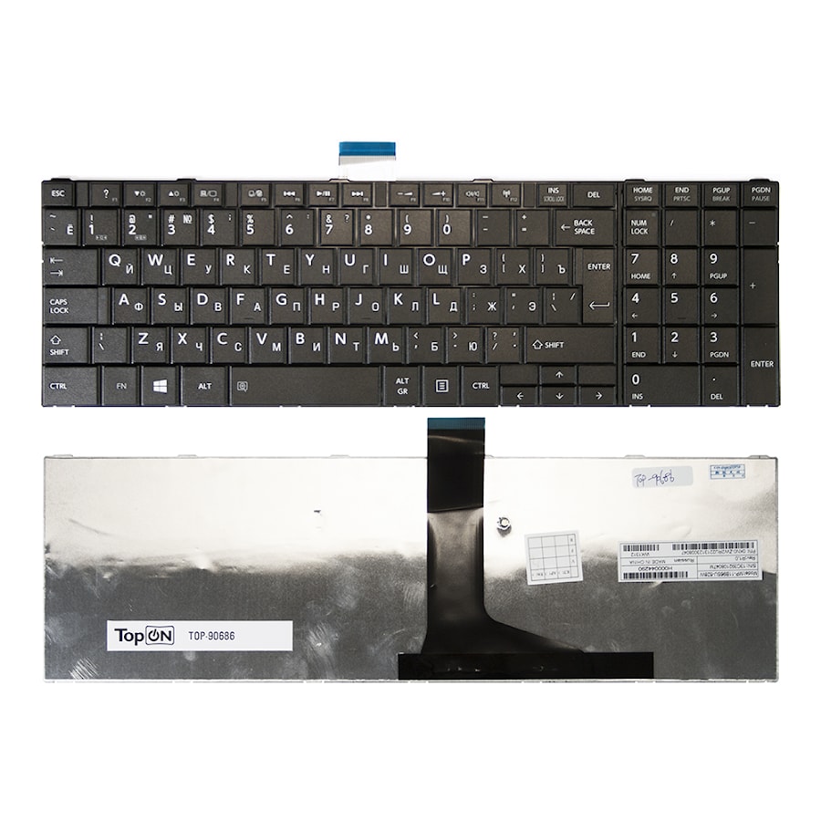 Клавиатура для ноутбука Toshiba C50, L50, C850, P870 Series. Плоский Enter. Черная, без рамки. PN: MP-11B96SU-528, NSK-TT0SU 0R.