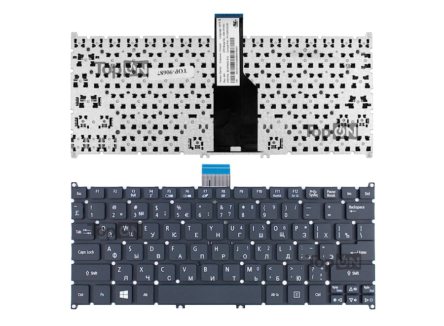 Клавиатура для ноутбука Acer Aspire One 725, 752, 756, Aspire S3, S5 Series. Г-образный Enter. Черная, без рамки. PN: 90.4BT07.A0R, V128230AS1.