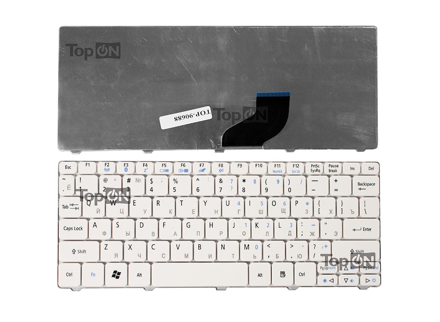Клавиатура для ноутбука Acer Aspire One 521, 522, 532, D260, D270 Series. Плоский Enter. Белая, без рамки. PN: ZE6, ZH9, 90.4GS07.C0R, 9Z.N3K82.A0R.