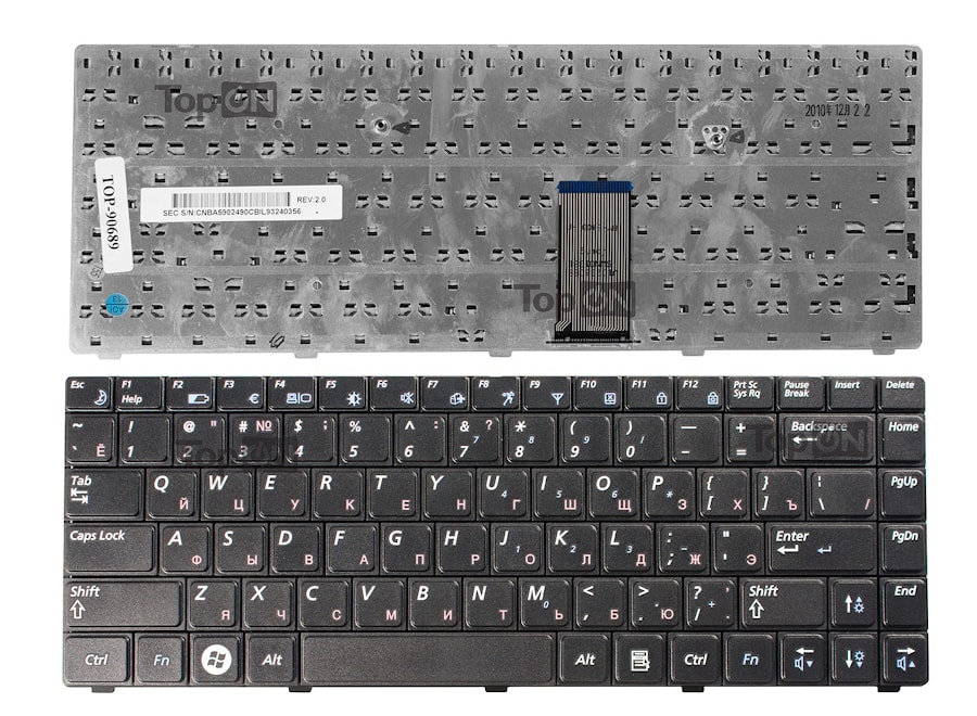 Клавиатура для ноутбука Samsung R425, R467, R465, R463, R420, R428, R429, R468, R470 Series. Плоский Enter. Черная, без рамки. PN: BA59-02490C.