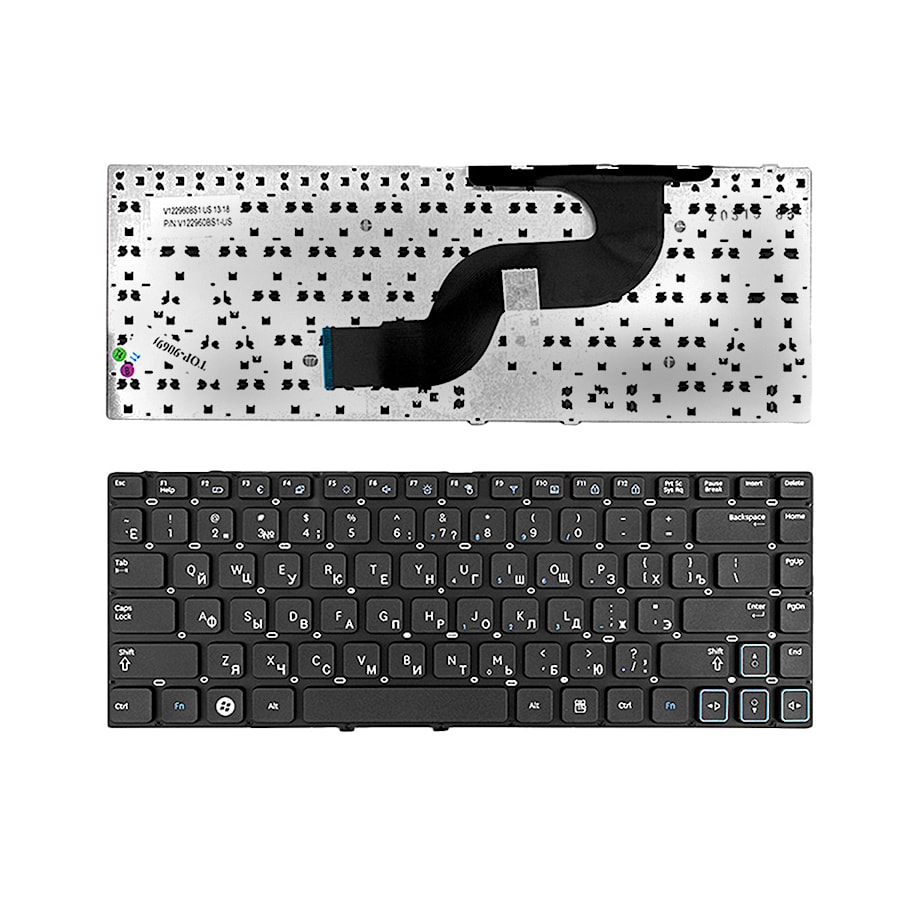 Клавиатура для ноутбука Samsung RV411, RV415, RV420, RC410, E3420, E3415 Series. Плоский Enter. Черная, без рамки. PN: BA59-02939C, V122960BS1.