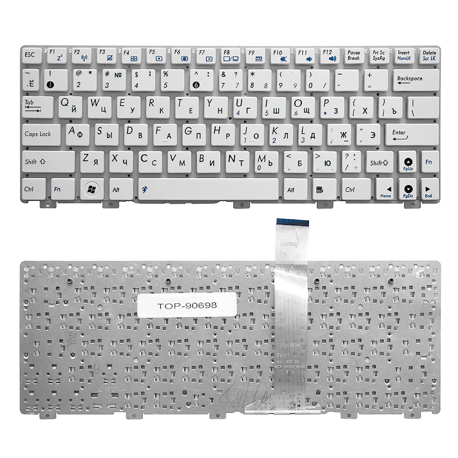 Клавиатура для ноутбука Asus Eee PC X101, X101C, X101H, X101CH Series. Плоский Enter. Белая, без рамки. PN: 04GOA291KUS, MP-10B63SU-5289.