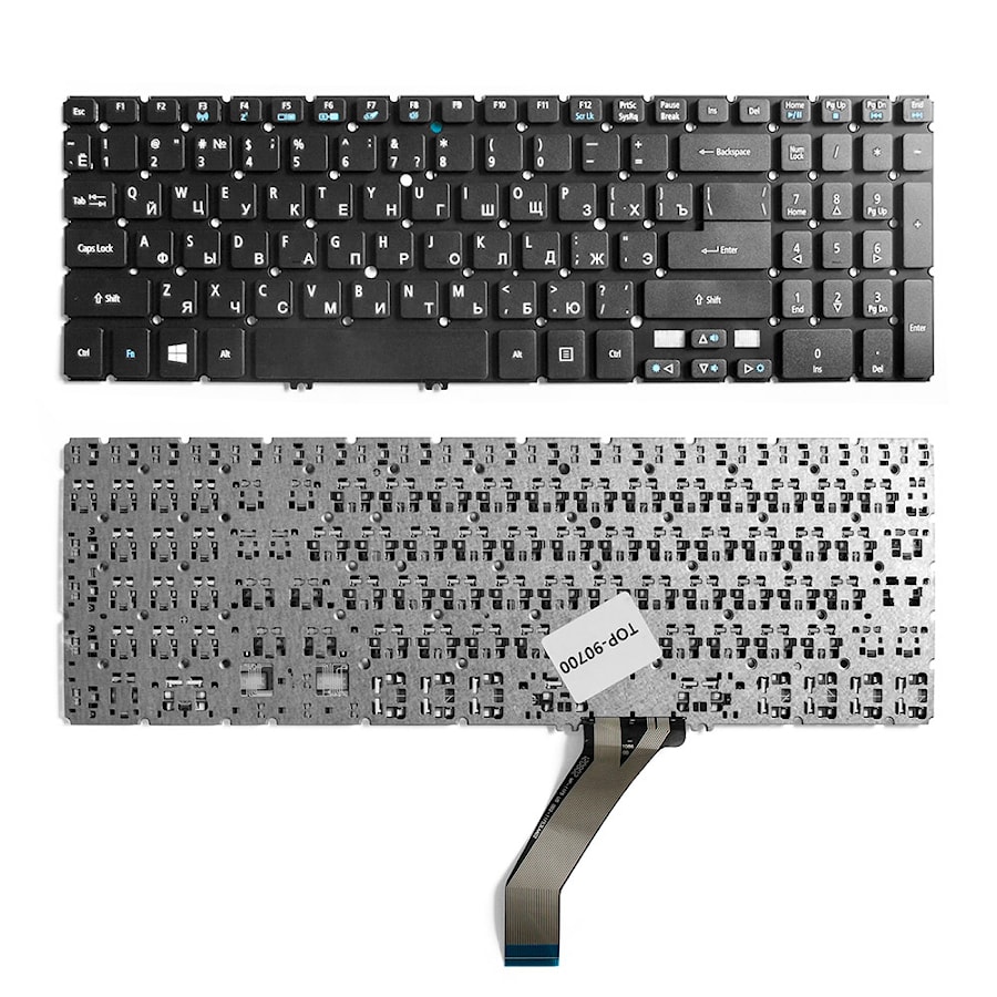 Клавиатура для ноутбука Acer Aspire V5-531, V5-551, V5-571, V5-573 Series. Г-образный Enter. Черная, без рамки. PN: NSK-R3BBC 0R, 9Z.N8QBC.B0R.