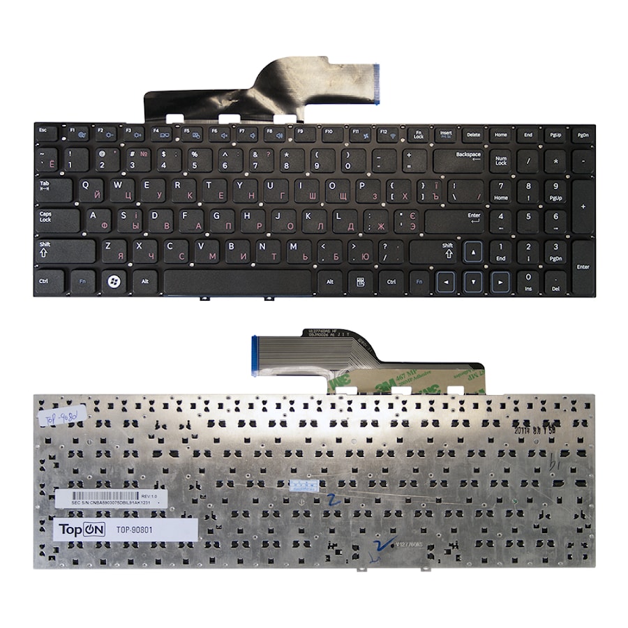 Клавиатура для ноутбука Samsung 300E5A, 300V5A, 305V5A Series. Плоский Enter. Черная, без рамки. PN: 9Z.N5QSN.10R, BA5903075.
