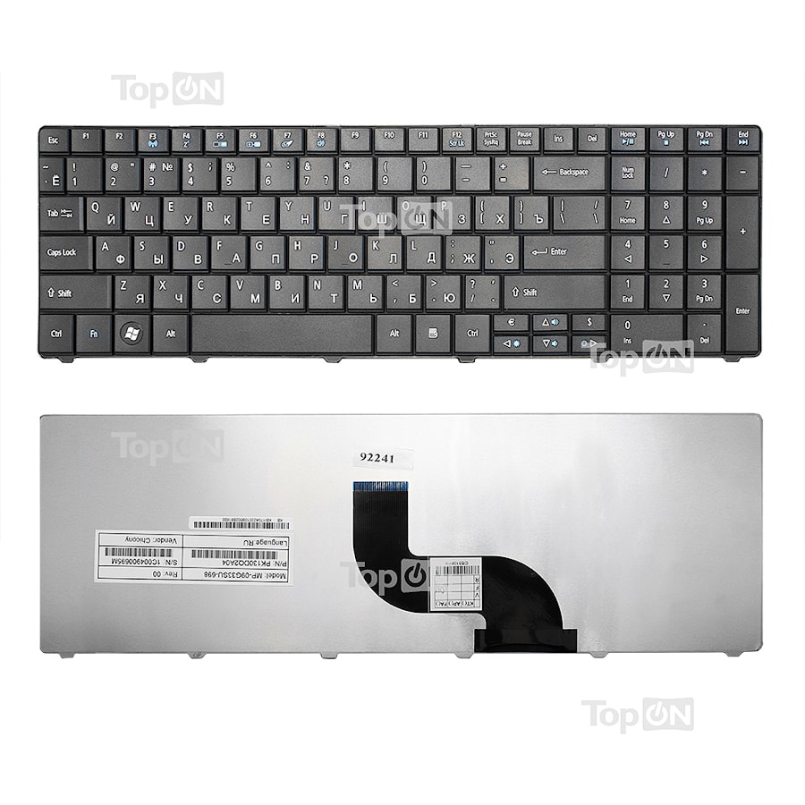 Клавиатура для ноутбука Acer Aspire E1-521, E1-531, E1-571, TravelMate 5335, 5542 Series. Плоский Enter. Черная, без рамки. PN: NSK-AUQ0R.
