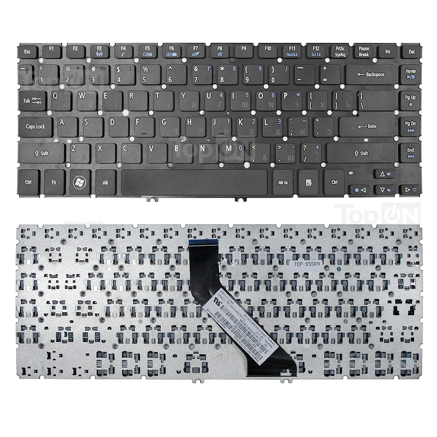 Клавиатура для ноутбука Acer Aspire V5-431, V5-471, M3-481, M5-481 Series. Г-образный Enter. Черная без рамки. PN: NSK-R2SSW 0R, 9Z.N8DBW.H0R.