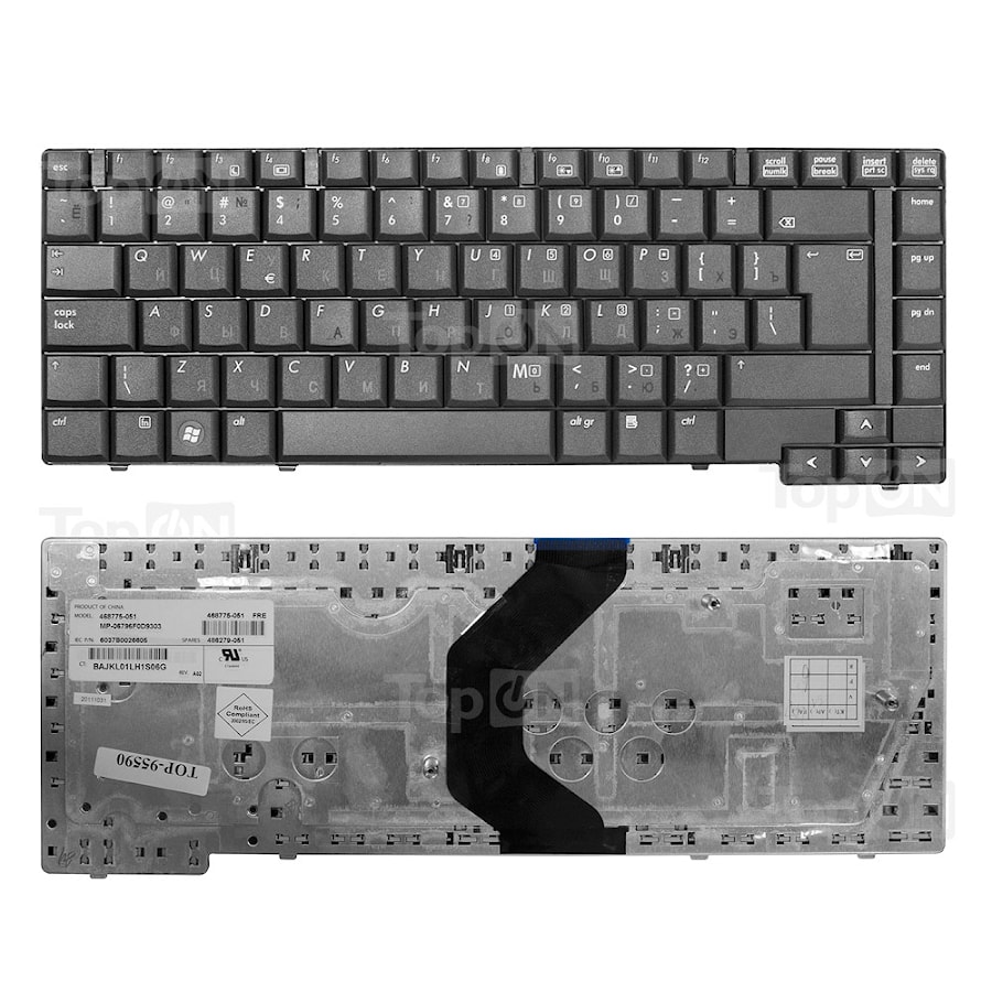 Клавиатура для ноутбука HP Compaq 6730b, 6735b, 6530b, 6535b Series. Г-образный Enter. Черная, без рамки. PN: 489661-001, 6037B0026101.