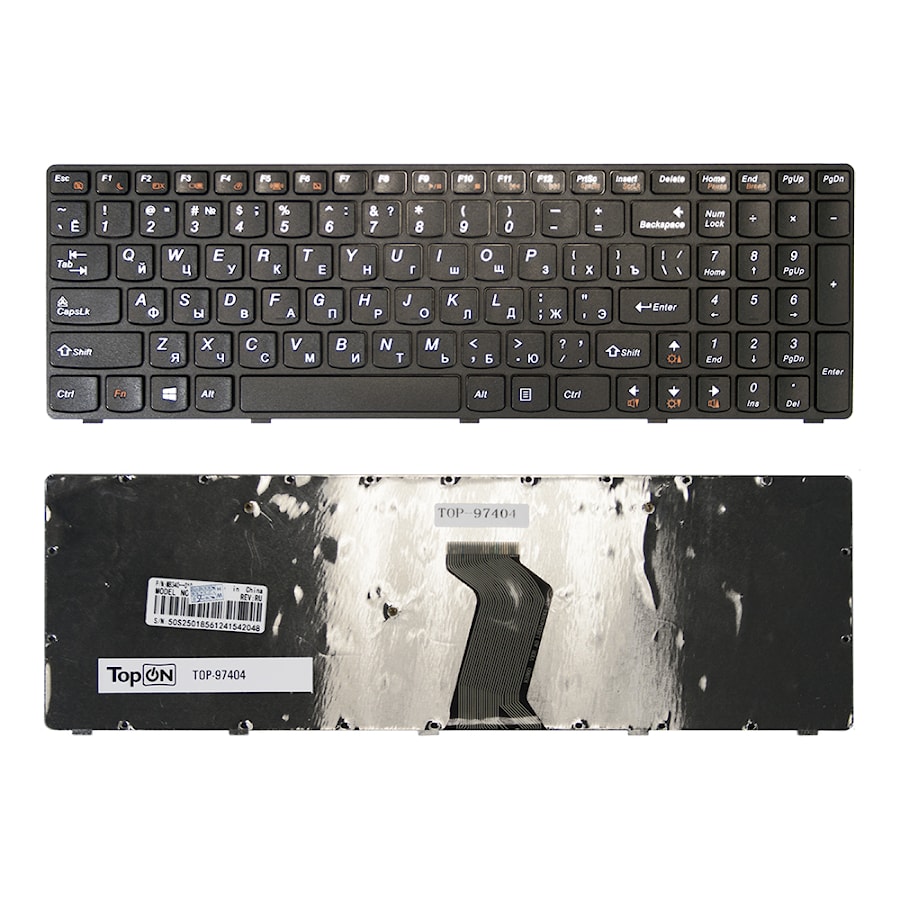 Клавиатура для ноутбука Lenovo G500, G505, G510, G700, G710 Series. Плоский Enter. Черная, с черной рамкой. PN: MP-12P83SU-686, NSK-B70SC 0R.