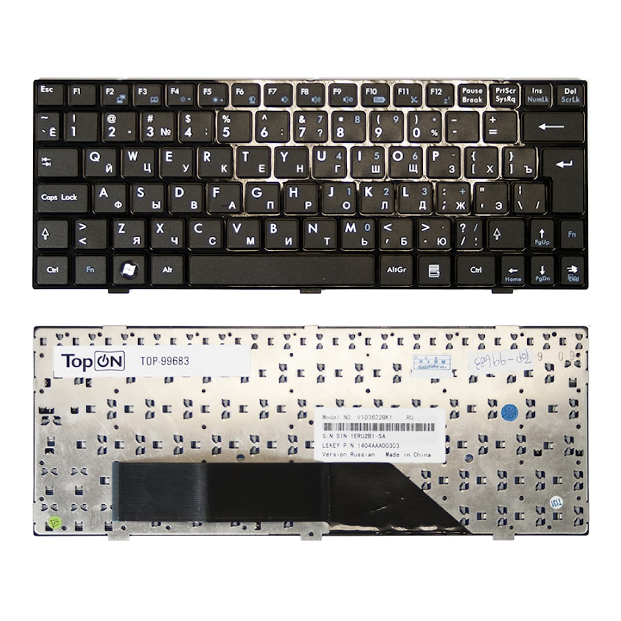 Клавиатура для ноутбука MSI U135, U135DX, U160, U160DX Series. Г-образный Enter. Черная, с черной рамкой. PN: MS-N014, V103622CK1.