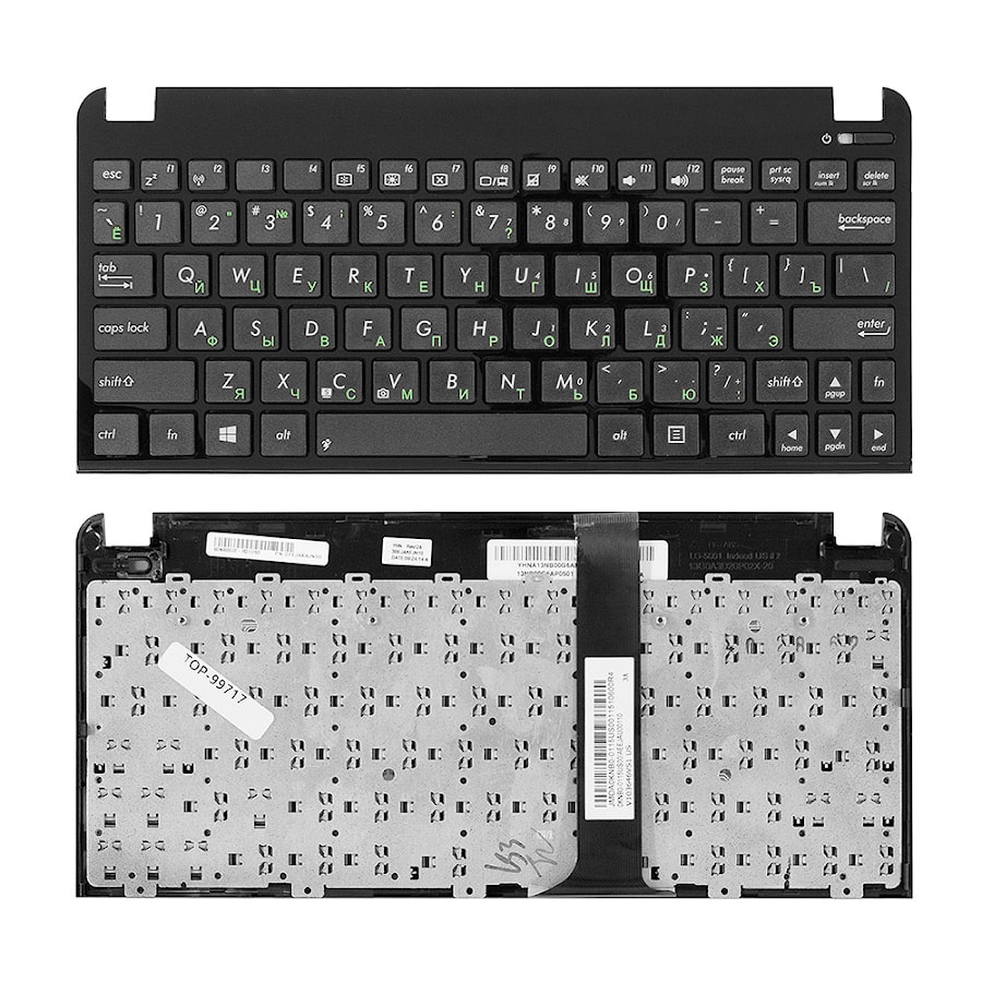 Клавиатура для ноутбука Asus Eee PC 1011, 1015, 1025C, 1025CE, X101 Series. Плоский Enter. Черная, с Topcase. PN: EJ1, AEEJ1700210.