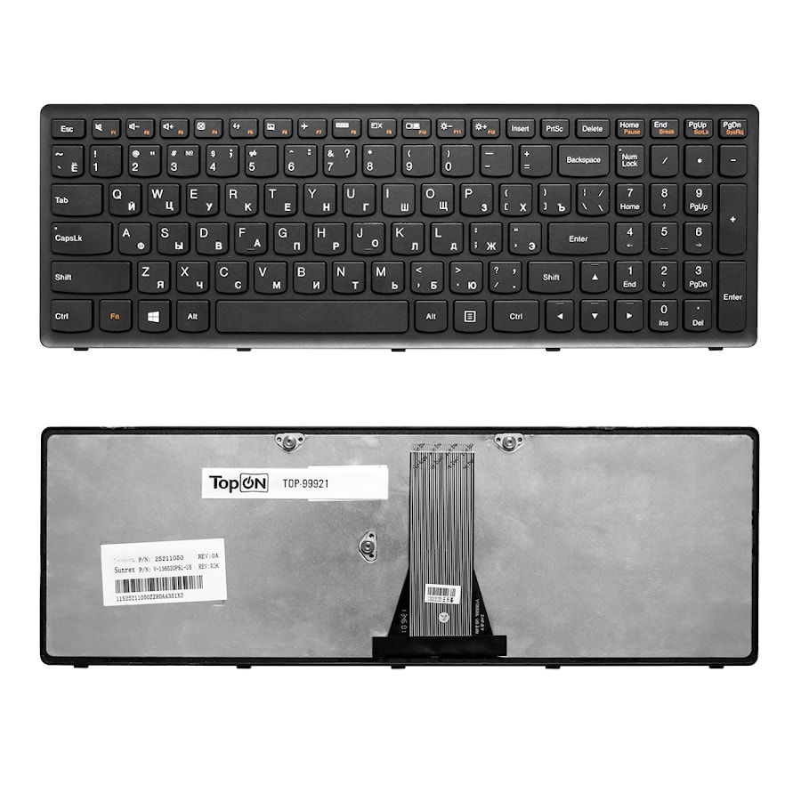 Клавиатура для ноутбука Lenovo IdeaPad Flex 15, G500S, G505, S500, S510, Z510 Series. Плоский Enter. Черная, с черной рамкой. PN: NSK-BMASU.