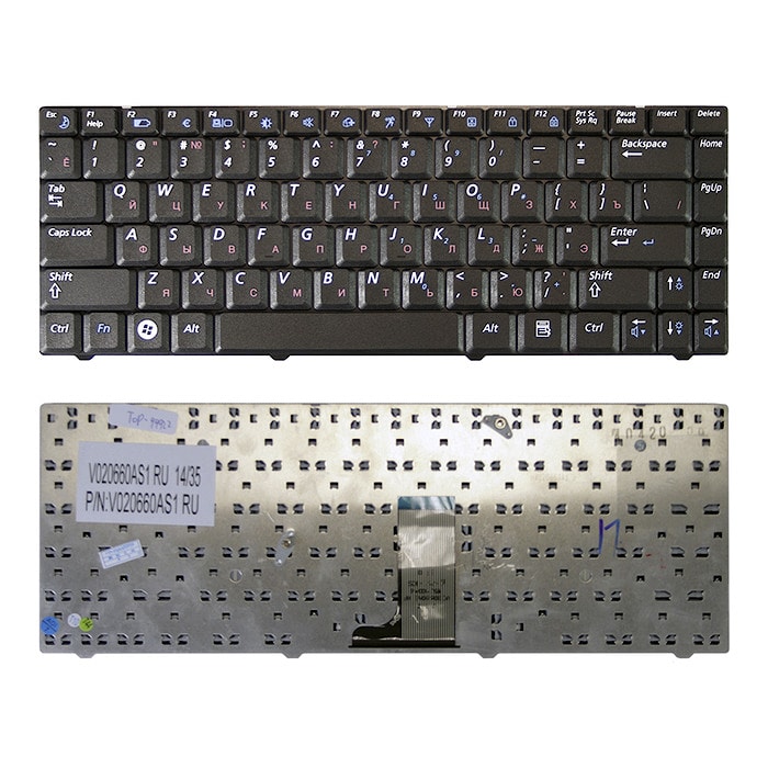 Клавиатура для ноутбука Samsung R517, R518, R519 Series. Плоский Enter. Черная, без рамки. PN: V020660AS1, BA59-02581D.