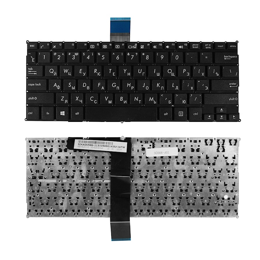 Клавиатура для ноутбука Asus X200CA, X200, X200L, X200LA, X200M, X200MA Series. Плоский Enter. Черная, без рамки. PN: 0KNB0-1123RU00, 13NB03U2AP0402.