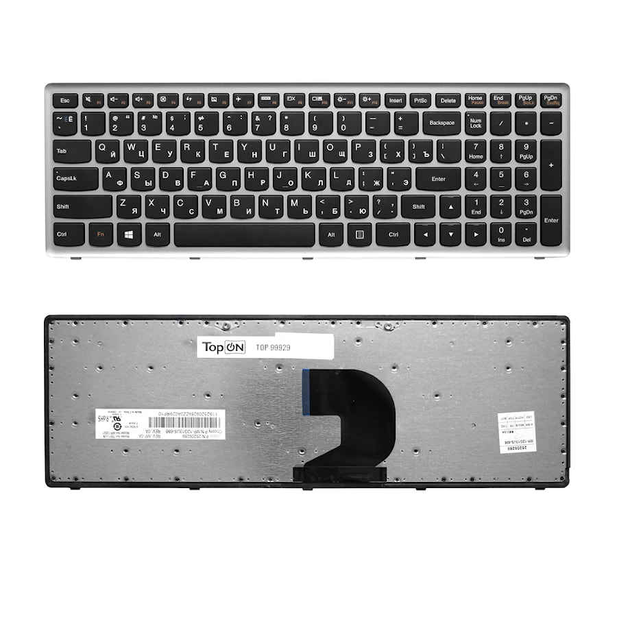 Клавиатура для ноутбука Lenovo IdeaPad IdeaPad P500, Z500 Series. Плоский Enter. Черная, с серой рамкой. PN: PK130SY1F00, 9Z.N8RSC.40R.