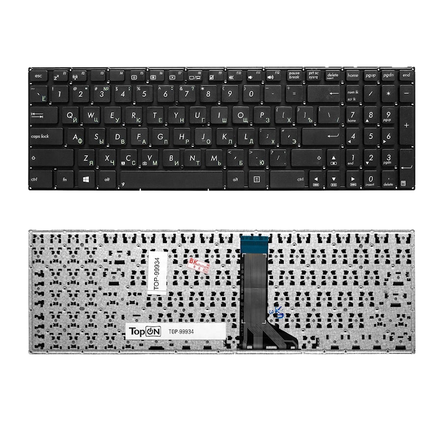 Клавиатура для ноутбука Asus X551, X551CA, X551CAV, X551MA Series. Плоский Enter. Чёрная, без рамки. PN: 0KNB0-610EUS00, AEXJCU01110.