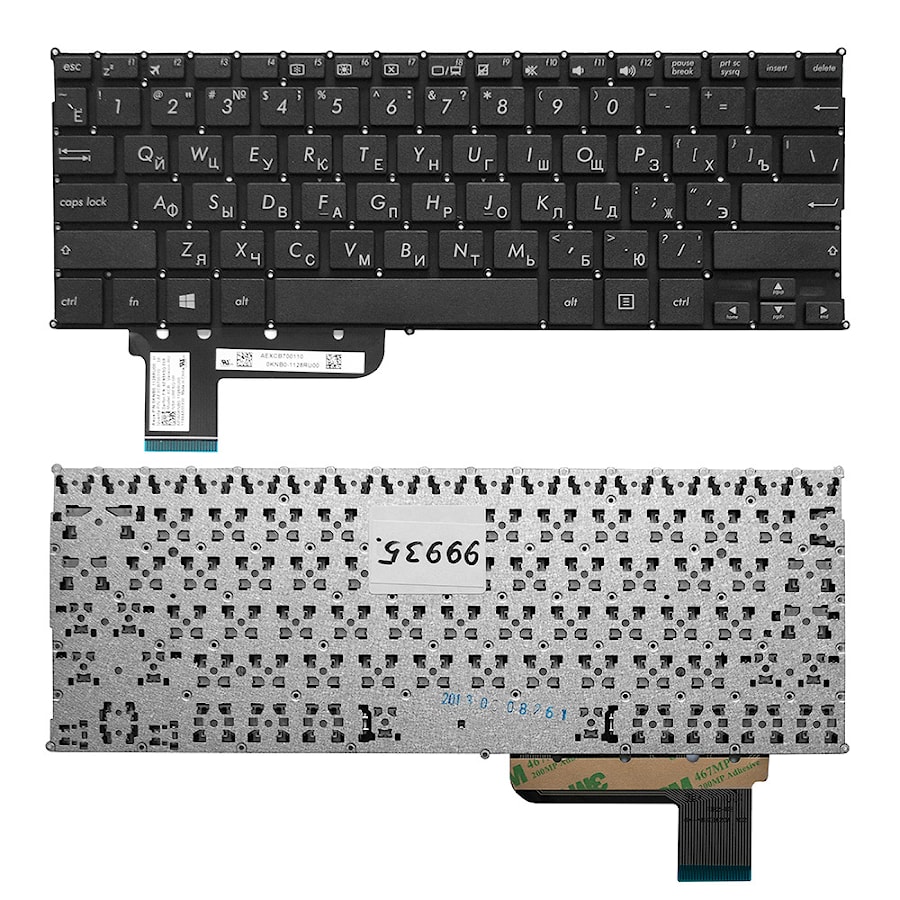 Клавиатура для ноутбука Asus X201, X201E, X202E, S200, S200E, VivoBook S200 Series. Плоский Enter. Черная, без рамки. PN: 0KNB0-1105RU00, 9Z.N8KSQ.60R