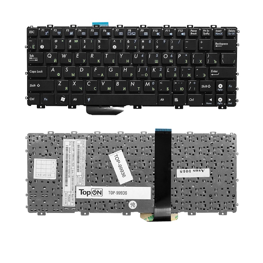 Клавиатура для ноутбука Asus Eee PC 1011, 1015, 1016P, 1018P, 1025C, X101 Series. Плоский Enter. Черная, без рамки. PN: 0KNA-292RU02, MP-10B63SU-528.