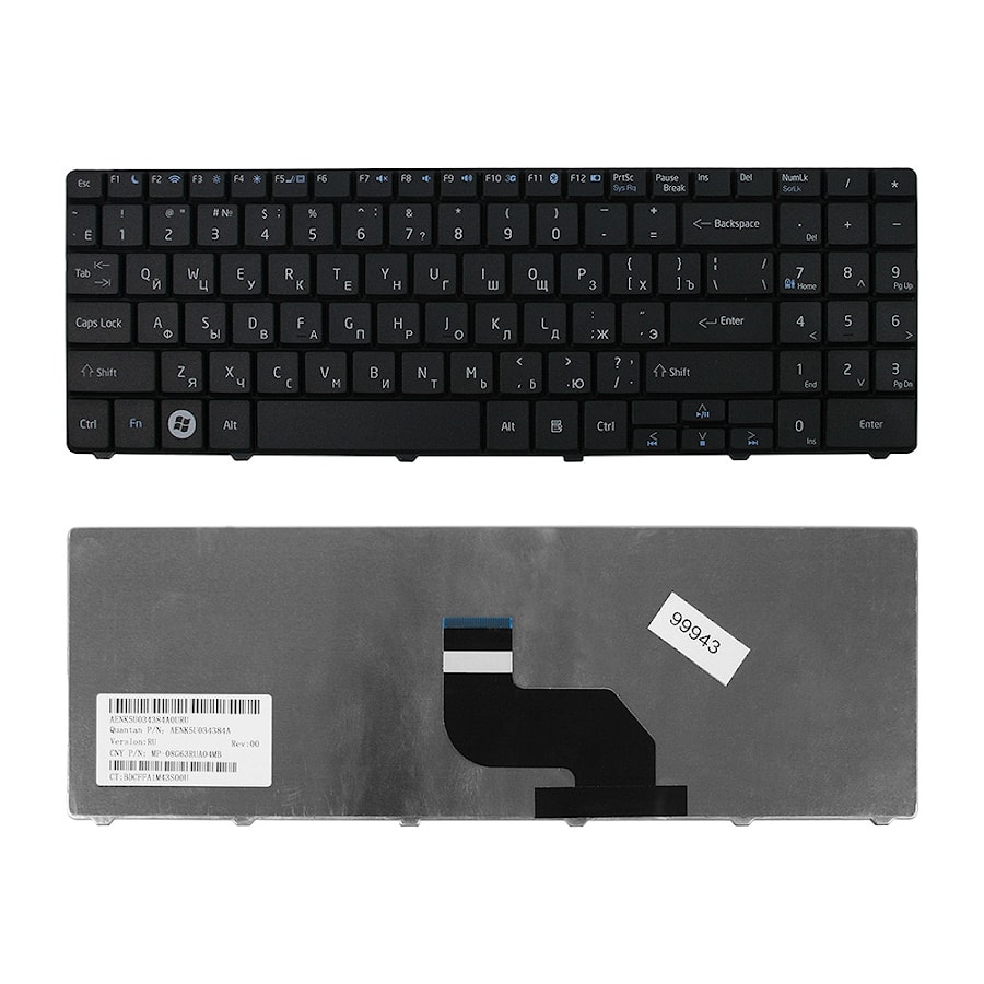 Клавиатура для ноутбука Acer eMachines E430, E525, E527, E528 Series. Плоский Enter. Черная, без рамки. PN: MP-08G63SU-6983.