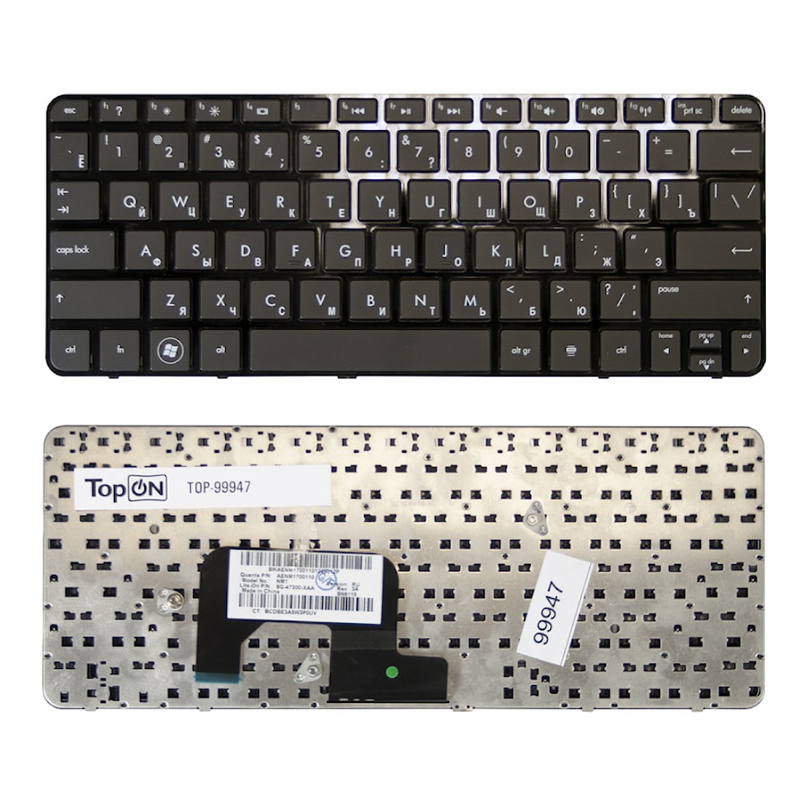 Клавиатура для ноутбука HP Mini 1103, 110-3000, 110-3500, 110-3600 Series. Плоский Enter. Черная, с черной рамкой. PN: NM1, NM3, SN5103.