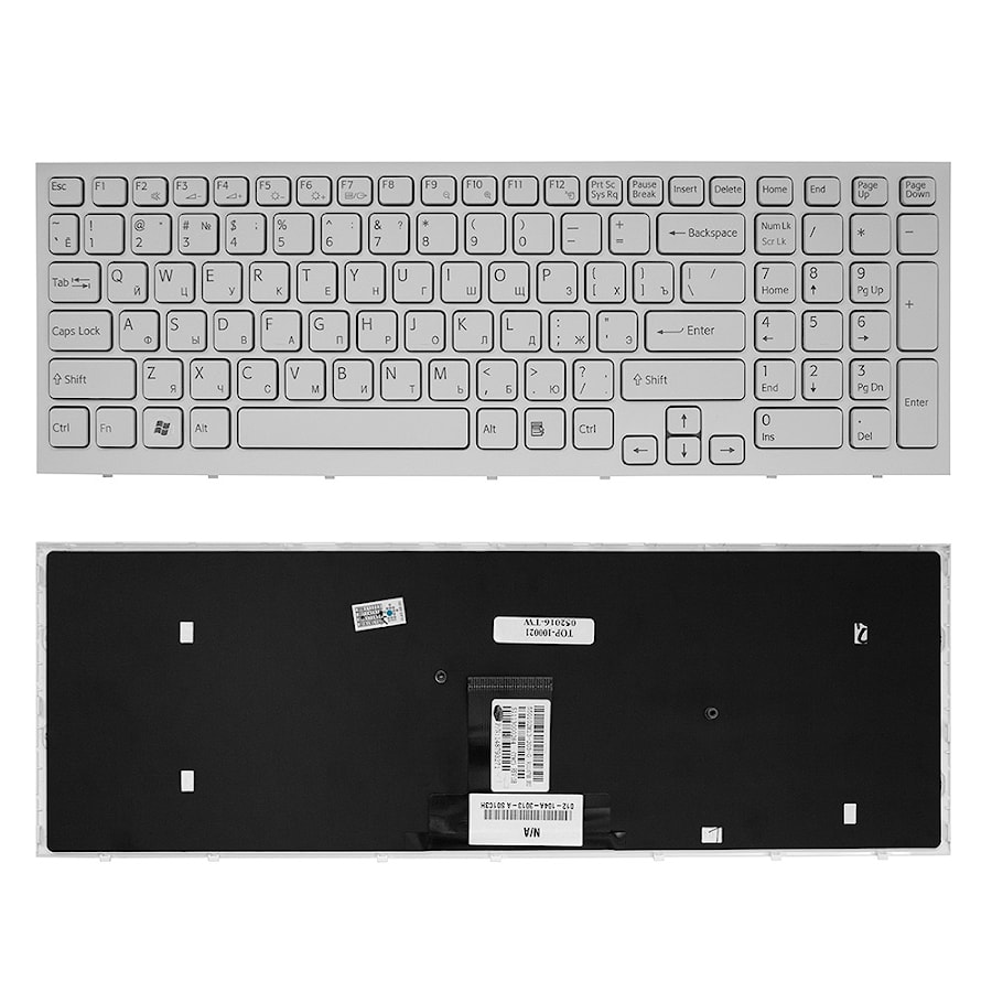 Клавиатура для ноутбука Sony Vaio VPC-EB Series. Плоский Enter. Белая, с белой рамкой. Русифицированная. PN: 148792871, V111678A.