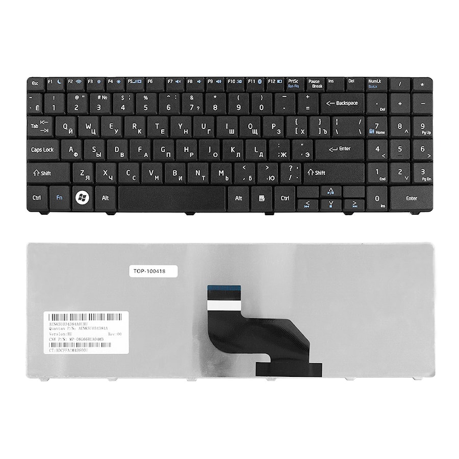 Клавиатура для ноутбука MSI A6400, CR640, CX640, DNS 0123257, 0123259, 0123260 Series. Плоский Enter. Черная, без рамки. PN: 0KN0-XV1UK18.