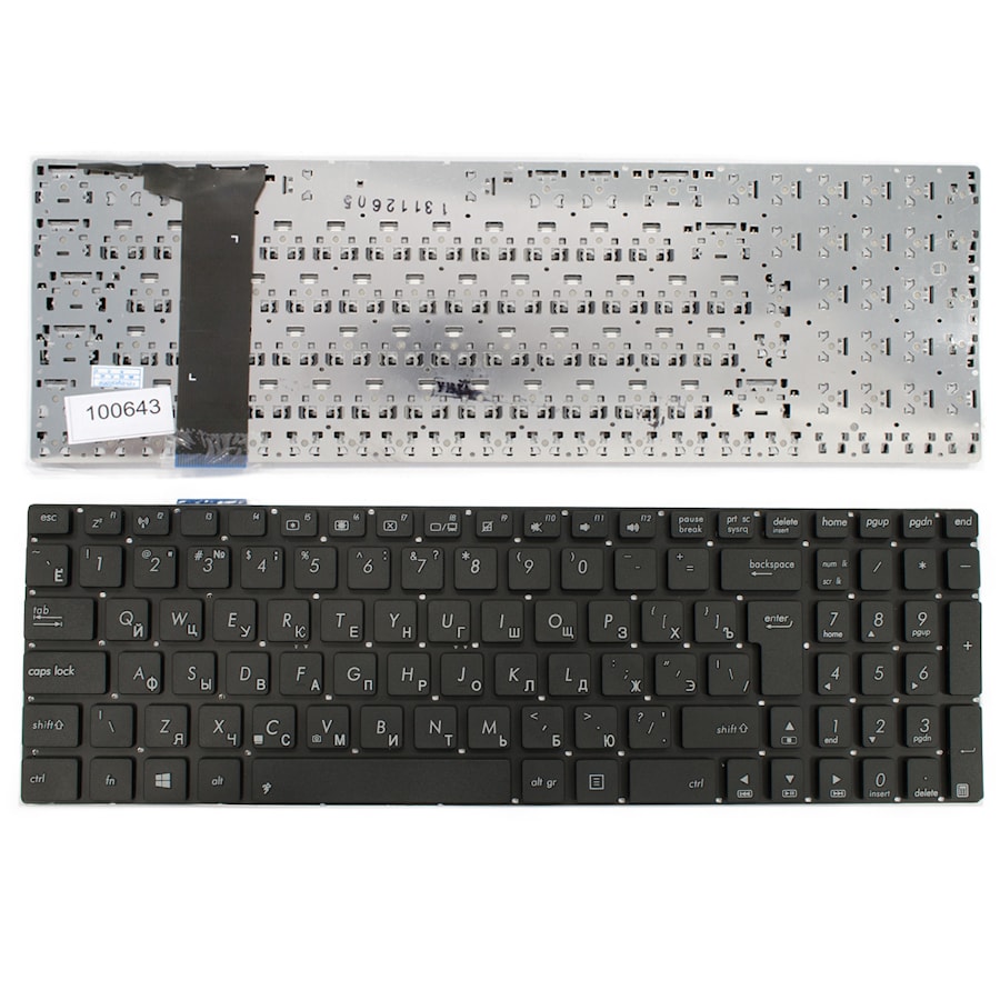 Клавиатура для ноутбука Asus G56, N56, N76, R500, R505, Zenbook U500VZ Series. Г-образный Enter. Черная, без рамки. PN: 9Z.N8BBQ.G0R, 0KNB0-6120RU00.