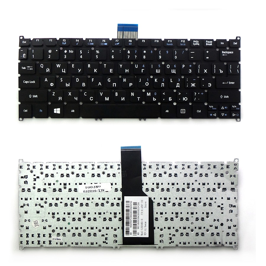 Клавиатура для ноутбука Acer Aspire S3, S5, S3-391, S3-951, S5-391 Series. Г-образный Enter. Черная, без рамки. PN: 9Z.N7WPW.20R, 90.4BT07.A0R.