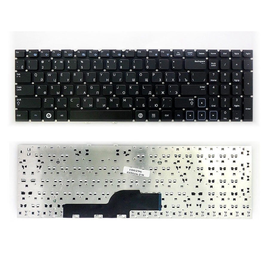 Клавиатура для ноутбука Samsung 300E5A, 300E5C, 300V5A, 305E5A, 305V5A Series. Плоский Enter. Черная, без рамки. PN: 9Z.N5QSN.10R, BA5903075.