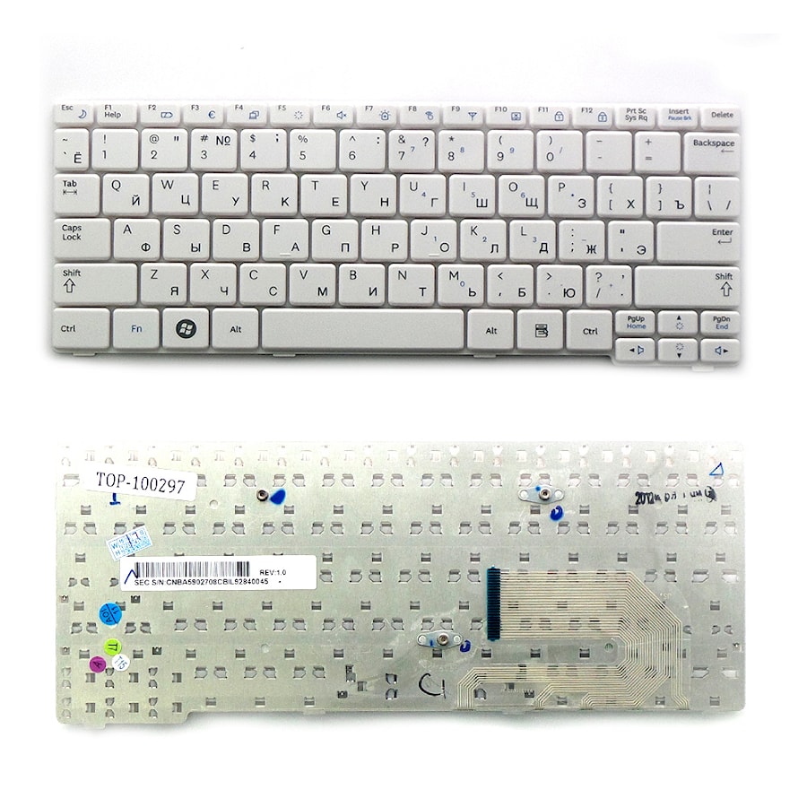 Клавиатура для ноутбука Samsung N140, N143, N148, N150, NB20, NB30 Series. Плоский Enter. Белая, без рамки. PN: V113760AS1, BA59-02766C.