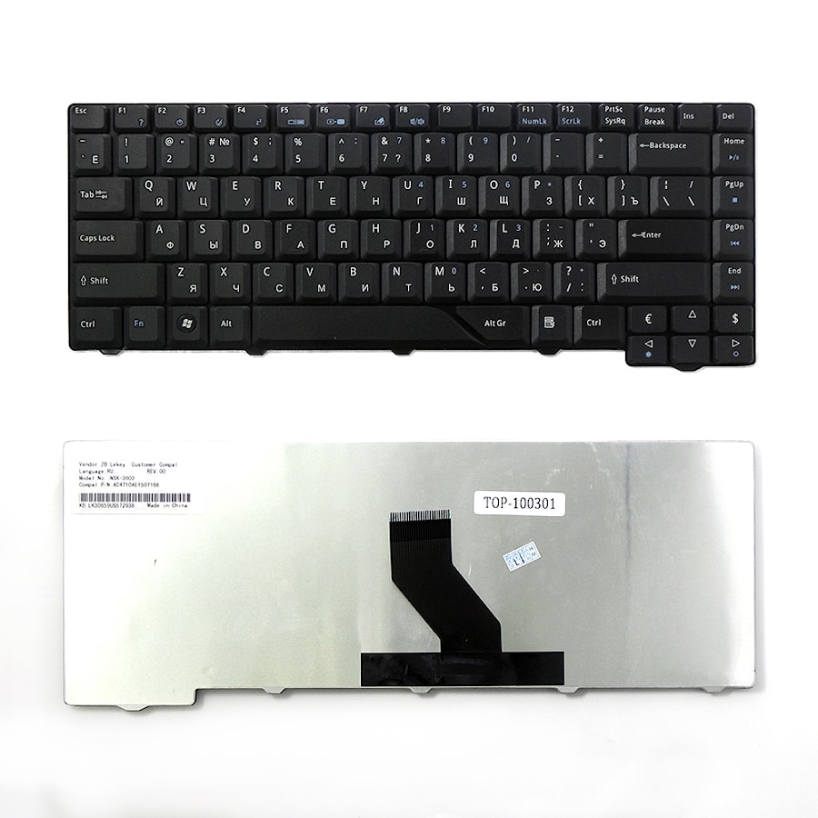 Клавиатура для ноутбука Acer Aspire 4210, 4220, 4230, 4320, 4330, 4430, 4930 Series. Плоский Enter. Черная, без рамки. PN: MP-07A23SU-6981, NSK-H370R